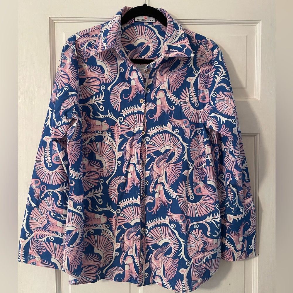 CK Bradley Tenley Shirt costa pink on blue size L button down